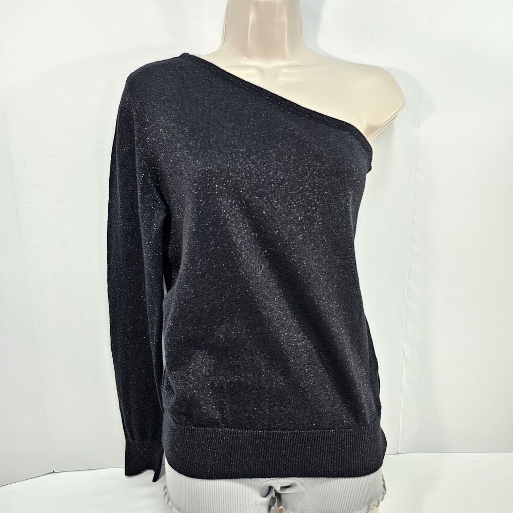 Michael Michael Kors Black Metallic One Shoulder Sweater Size S